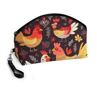 GHENBLT Cute Rooster Chickens Cosmetic Bag for Women Makeup Organizer with Wide Opening & Handle Waterproof PU Leather Zipper Pouch Portable Toiletry Bag for Skincare Brush Travel Essentials