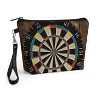 GHENBLT Dart Board Cosmetic Bag for Women Makeup Organizer with Wide Opening & Handle Waterproof PU Leather Zipper Pouch Portable Toiletry Bag for Skincare Brush Travel Essentials