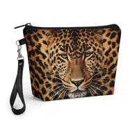 GHENBLT Depict A Leopard Cosmetic Bag for Women Makeup Organizer with Wide Opening & Handle Waterproof PU Leather Zipper Pouch Portable Toiletry Bag for Skincare Brush Travel Essentials