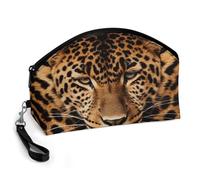 GHENBLT Depict A Leopard Cosmetic Bag for Women Makeup Organizer with Wide Opening & Handle Waterproof PU Leather Zipper Pouch Portable Toiletry Bag for Skincare Brush Travel Essentials