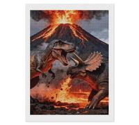 GHENBLT Dinosaur Volcano Eruption 5D Diamond Painting Kits for Adults Beginners Large Round Diamond Art Painting DIY Full Drill Diamonds Dots Wall Paintings Gem Art for Gift Home Wall Decor 12"x16"
