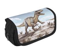 GHENBLT Dinosaur Walking Pencil Case Organizer Large Capacity Cute Pen Pouch with 3 Compartment Office Stationery Large Pencil Bags with Zipper Fabric Pen Bag for Adults Portable Makeup Bag (Black)
