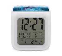 GHENBLT Dolphin Alarm Clocks LED Digital Clock with 7 Colors Changing 3" Cube Wake Up Clock with Temperature Snooze Silent Night Light Battery Operated Beside Lamp for Bedroom Decor