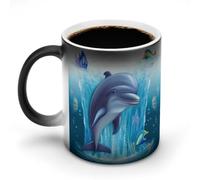 GHENBLT Dolphin Magic Color Changing Mug 11 Oz Reveals Surprise Design with Hot Coffee Heat Sensitive Black Ceramic Cup Fun Novelty Gift for Christmas Birthday Office for Men Women