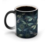 GHENBLT Dragonfly Pattern Magic Color Changing Mug 11 Oz Reveals Surprise Design with Hot Coffee Heat Sensitive Black Ceramic Cup Fun Novelty Gift for Christmas Birthday Office for Men Women