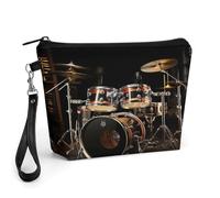 GHENBLT Drum Set Cosmetic Bag for Women Makeup Organizer with Wide Opening & Handle Waterproof PU Leather Zipper Pouch Portable Toiletry Bag for Skincare Brush Travel Essentials