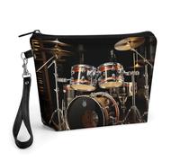 GHENBLT Drum Set Cosmetic Bag for Women Makeup Organizer with Wide Opening & Handle Waterproof PU Leather Zipper Pouch Portable Toiletry Bag for Skincare Brush Travel Essentials