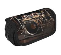 GHENBLT Drum Set Pencil Case Organizer Large Capacity Cute Pen Pouch with 3 Compartment Office Stationery Large Pencil Bags with Zipper Fabric Pen Bag for Adults Portable Makeup Bag (Black)