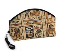 GHENBLT Egyptian Hieroglyph Cosmetic Bag for Women Makeup Organizer with Wide Opening & Handle Waterproof PU Leather Zipper Pouch Portable Toiletry Bag for Skincare Brush Travel Essentials