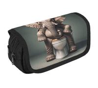 GHENBLT Elephant Sitting Pencil Case Organizer Large Capacity Cute Pen Pouch with 3 Compartment Office Stationery Large Pencil Bags with Zipper Fabric Pen Bag for Adults Portable Makeup Bag (Black)