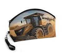 GHENBLT Farm Tractor Harvest Cosmetic Bag for Women Makeup Organizer with Wide Opening & Handle Waterproof PU Leather Zipper Pouch Portable Toiletry Bag for Skincare Brush Travel Essentials