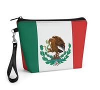 GHENBLT Flag of Mexico Cosmetic Bag for Women Makeup Organizer with Wide Opening & Handle Waterproof PU Leather Zipper Pouch Portable Toiletry Bag for Skincare Brush Travel Essentials