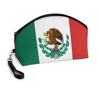 GHENBLT Flag of Mexico Cosmetic Bag for Women Makeup Organizer with Wide Opening & Handle Waterproof PU Leather Zipper Pouch Portable Toiletry Bag for Skincare Brush Travel Essentials