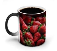GHENBLT Fresh Strawberries Magic Color Changing Mug 11 Oz Reveals Surprise Design with Hot Coffee Heat Sensitive Black Ceramic Cup Fun Novelty Gift for Christmas Birthday Office for Men Women