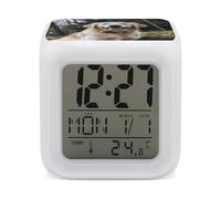GHENBLT Funny Golden Retriever Alarm Clocks LED Digital Clock with 7 Colors Changing 3" Cube Wake Up Clock with Temperature Snooze Silent Night Light Battery Operated Beside Lamp for Bedroom Decor