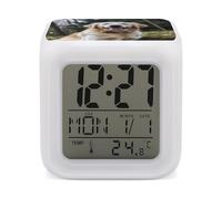 GHENBLT Funny Golden Retriever Alarm Clocks LED Digital Clock with 7 Colors Changing 3" Cube Wake Up Clock with Temperature Snooze Silent Night Light Battery Operated Beside Lamp for Bedroom Decor