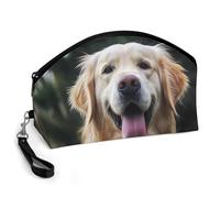 GHENBLT Funny Golden Retriever Cosmetic Bag for Women Makeup Organizer with Wide Opening & Handle Waterproof PU Leather Zipper Pouch Portable Toiletry Bag for Skincare Brush Travel Essentials