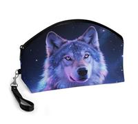GHENBLT Galaxy Wolf Cosmetic Bag for Women Makeup Organizer with Wide Opening & Handle Waterproof PU Leather Zipper Pouch Portable Toiletry Bag for Skincare Brush Travel Essentials