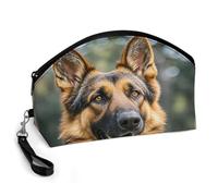 GHENBLT German Shepherd Cosmetic Bag for Women Makeup Organizer with Wide Opening & Handle Waterproof PU Leather Zipper Pouch Portable Toiletry Bag for Skincare Brush Travel Essentials