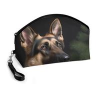 GHENBLT German Shepherd Cosmetic Bag for Women Makeup Organizer with Wide Opening & Handle Waterproof PU Leather Zipper Pouch Portable Toiletry Bag for Skincare Brush Travel Essentials