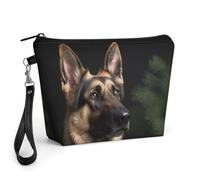 GHENBLT German Shepherd Cosmetic Bag for Women Makeup Organizer with Wide Opening & Handle Waterproof PU Leather Zipper Pouch Portable Toiletry Bag for Skincare Brush Travel Essentials