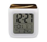 GHENBLT Golden Feathers Alarm Clocks LED Digital Clock with 7 Colors Changing 3" Cube Wake Up Clock with Temperature Snooze Silent Night Light Battery Operated Beside Lamp for Bedroom Decor