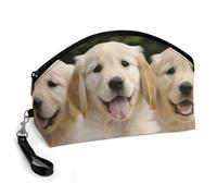 GHENBLT Golden Retriever Puppies Cosmetic Bag for Women Makeup Organizer with Wide Opening & Handle Waterproof PU Leather Zipper Pouch Portable Toiletry Bag for Skincare Brush Travel Essentials