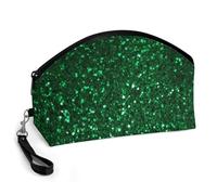 GHENBLT Green Sequin Sparkle Cosmetic Bag for Women Makeup Organizer with Wide Opening & Handle Waterproof PU Leather Zipper Pouch Portable Toiletry Bag for Skincare Brush Travel Essentials