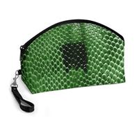 GHENBLT Green Snakeskin Cosmetic Bag for Women Makeup Organizer with Wide Opening & Handle Waterproof PU Leather Zipper Pouch Portable Toiletry Bag for Skincare Brush Travel Essentials