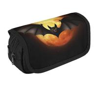 GHENBLT Halloween Bat Pencil Case Organizer Large Capacity Cute Pen Pouch with 3 Compartment Office Stationery Large Pencil Bags with Zipper Fabric Pen Bag for Adults Portable Makeup Bag (Black)