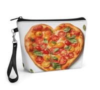 GHENBLT Heart Shaped Pizza Cosmetic Bag for Women Makeup Organizer with Wide Opening & Handle Waterproof PU Leather Zipper Pouch Portable Toiletry Bag for Skincare Brush Travel Essentials