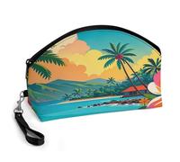 GHENBLT Hello Hawaii Cosmetic Bag for Women Makeup Organizer with Wide Opening & Handle Waterproof PU Leather Zipper Pouch Portable Toiletry Bag for Skincare Brush Travel Essentials