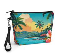 GHENBLT Hello Hawaii Cosmetic Bag for Women Makeup Organizer with Wide Opening & Handle Waterproof PU Leather Zipper Pouch Portable Toiletry Bag for Skincare Brush Travel Essentials