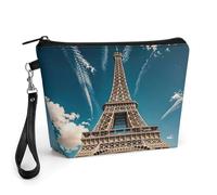 GHENBLT Iron Tower Cosmetic Bag for Women Makeup Organizer with Wide Opening & Handle Waterproof PU Leather Zipper Pouch Portable Toiletry Bag for Skincare Brush Travel Essentials