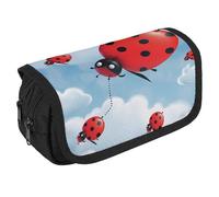 GHENBLT Ladybug And Cloud Pencil Case Organizer Large Capacity Cute Pen Pouch with 3 Compartment Office Stationery Large Pencil Bags with Zipper Fabric Pen Bag for Adults Portable Makeup Bag (Black)