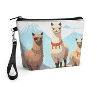 GHENBLT Llama And Alpaca Cosmetic Bag for Women Makeup Organizer with Wide Opening & Handle Waterproof PU Leather Zipper Pouch Portable Toiletry Bag for Skincare Brush Travel Essentials
