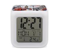 GHENBLT London Alarm Clocks LED Digital Clock with 7 Colors Changing 3" Cube Wake Up Clock with Temperature Snooze Silent Night Light Battery Operated Beside Lamp for Bedroom Decor