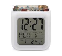 GHENBLT London Impression Alarm Clocks LED Digital Clock with 7 Colors Changing 3" Cube Wake Up Clock with Temperature Snooze Silent Night Light Battery Operated Beside Lamp for Bedroom Decor