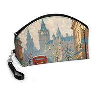 GHENBLT London Impression Cosmetic Bag for Women Makeup Organizer with Wide Opening & Handle Waterproof PU Leather Zipper Pouch Portable Toiletry Bag for Skincare Brush Travel Essentials