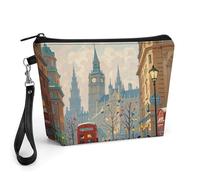 GHENBLT London Impression Cosmetic Bag for Women Makeup Organizer with Wide Opening & Handle Waterproof PU Leather Zipper Pouch Portable Toiletry Bag for Skincare Brush Travel Essentials