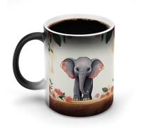 GHENBLT Lucky Elephant Magic Color Changing Mug 11 Oz Reveals Surprise Design with Hot Coffee Heat Sensitive Black Ceramic Cup Fun Novelty Gift for Christmas Birthday Office for Men Women
