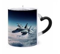 GHENBLT Magic Aircraft Fighter Jets Color Changing Mug 11 Oz Reveals Surprise Design with Hot Coffee Heat Sensitive Black Ceramic Cup Fun Novelty Gift for Christmas Birthday Office for Men Women