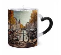 GHENBLT Magic Bicycles in Amsterdam Color Changing Mug 11 Oz Reveals Surprise Design with Hot Coffee Heat Sensitive Black Ceramic Cup Fun Novelty Gift for Christmas Birthday Office for Men Women