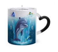GHENBLT Magic Dolphin Color Changing Mug 11 Oz Reveals Surprise Design with Hot Coffee Heat Sensitive Black Ceramic Cup Fun Novelty Gift for Christmas Birthday Office for Men Women