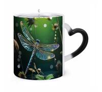 GHENBLT Magic Dragonfly Green Color Changing Mug 11 Oz Reveals Surprise Design with Hot Coffee Heat Sensitive Black Ceramic Cup Fun Novelty Gift for Christmas Birthday Office for Men Women