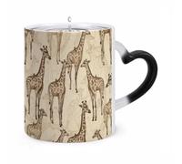 GHENBLT Magic Hand Drawn Giraffes Color Changing Mug 11 Oz Reveals Surprise Design with Hot Coffee Heat Sensitive Black Ceramic Cup Fun Novelty Gift for Christmas Birthday Office for Men Women