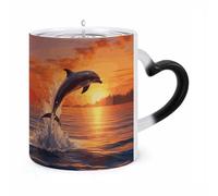 GHENBLT Magic Sunset Dolphin Color Changing Mug 11 Oz Reveals Surprise Design with Hot Coffee Heat Sensitive Black Ceramic Cup Fun Novelty Gift for Christmas Birthday Office for Men Women