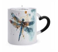 GHENBLT Magic Watercolour Dragonfly Color Changing Mug 11 Oz Reveals Surprise Design with Hot Coffee Heat Sensitive Black Ceramic Cup Fun Novelty Gift for Christmas Birthday Office for Men Women