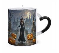 GHENBLT Magic Witches Color Changing Mug 11 Oz Reveals Surprise Design with Hot Coffee Heat Sensitive Black Ceramic Cup Fun Novelty Gift for Christmas Birthday Office for Men Women