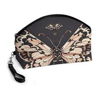GHENBLT Moth Gothic Cosmetic Bag for Women Makeup Organizer with Wide Opening & Handle Waterproof PU Leather Zipper Pouch Portable Toiletry Bag for Skincare Brush Travel Essentials